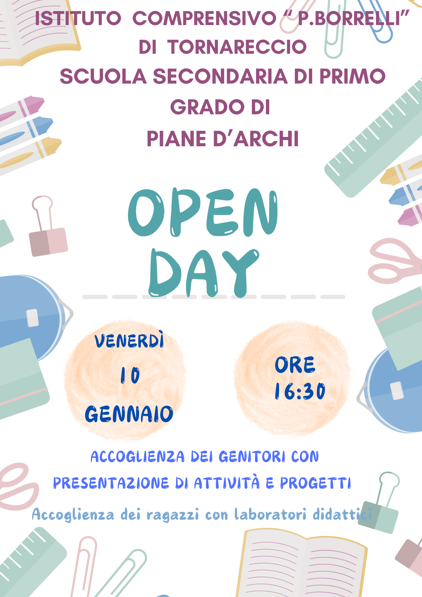 Locandina Open Day - 10 Gennaio 2025 - 16:30