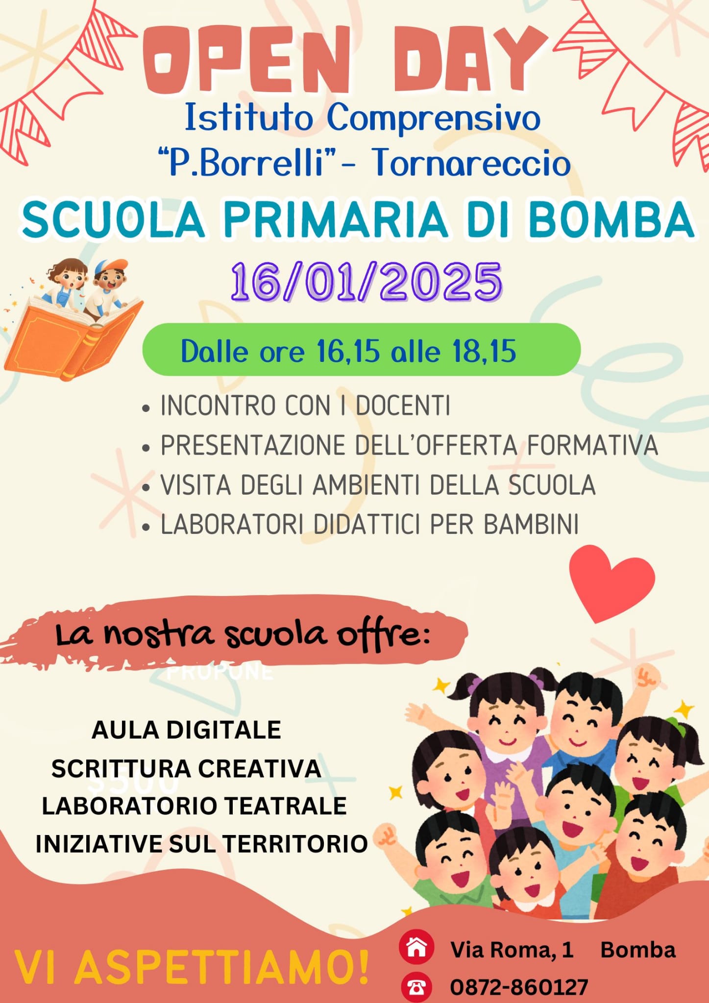 Locandina Open Day - Primaria Bomba - 16 Gennaio 2025 - 16:15